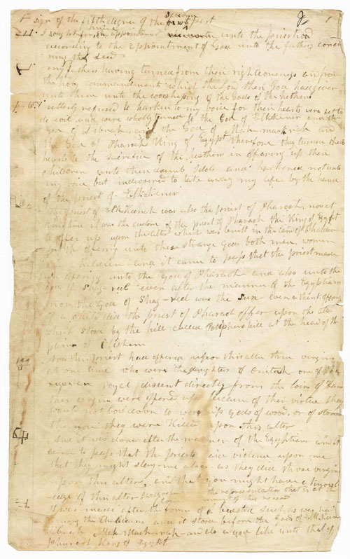 Abraham 1:4-13 in the handwriting of Frederick G. Williams