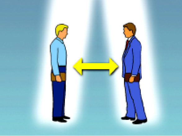 Dos hombres en columnas de luz