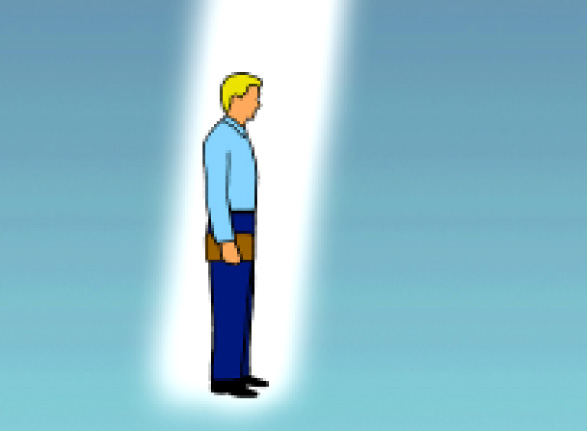 Hombre en una columna de luz